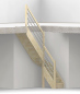Preview: Raumspartreppe mit Setzstufen und 1/4 Wendelung ab Stufe 4 mit Pfostengeländer ab Antritt - 3 Alu Gurte mit Holzhandlauf - Edelstahl wählbar - Treppenbreite 61 cm - Fichte 40 mm - Angebot Nr. 51081104