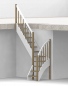 Preview: Raumspartreppe mit 1/4 Wendelung ab Stufe 3 - Rechteckstab Sprossen Geländer ab Eckpfosten und Zusatzgeländer außen ab Antritt bis Ecke - Treppenbreite 60 cm - Eiche 40 mm - Angebot Nr. 3178652
