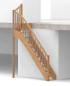 Preview: Raumspartreppe mit 1/4 Wendelung oben und Rechteckstab Sprossen Geländer außen ab Antritt bis Austritt - Treppenbreite 61 cm - Buche 40 mm - Angebot Nr. 6138692