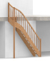 Preview: Raumspartreppe mit 1/4 Wendelung oben und Rechteckstab Sprossen Geländer außen ab Antritt bis Austritt - Treppenbreite 61 cm - Buche 40 mm - Angebot Nr. 6138692