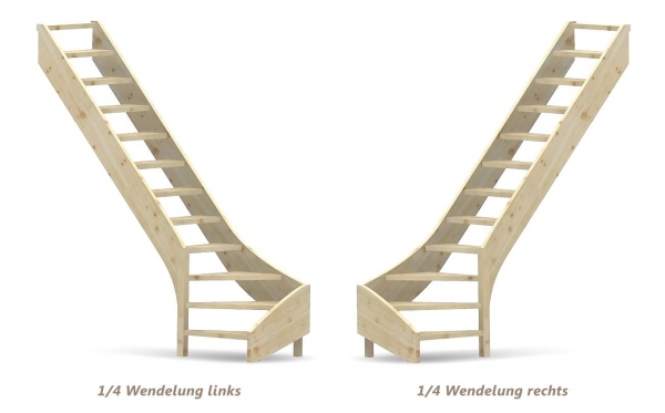 Nebentreppe mit 1/4 Wendelung unten - ohne Geländer - Treppenbreite 75 cm - Fichte 40 mm - Angebot Nr. 2208802