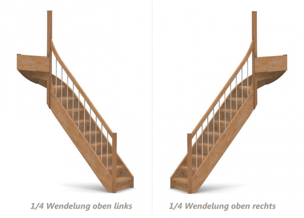 Nebentreppe mit Setzstufen und 1/4 Wendelung oben - Geländer mit Edelstahl Sprossen und Holzhandlauf - Treppenbreite 75 cm - Buche 40 mm - Angebot Nr. 6238404