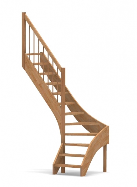 Nebentreppe mit 1/4 Wendelung ab Stufe 3 - Geländer ab Eckpfosten mit Rundstab Sprossen und Holzhandlauf - Treppenbreite 75 cm - Buche 40 mm - Angebot Nr. 3238702