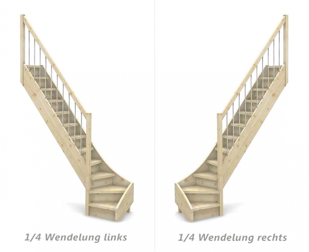Raumspartreppe mit Setzstufen und 1/4 Wendelung unten - Geländer mit Alu Sprossen und Holzhandlauf - Treppenbreite 61 cm - Fichte 40 mm - Angebot Nr. 2108304