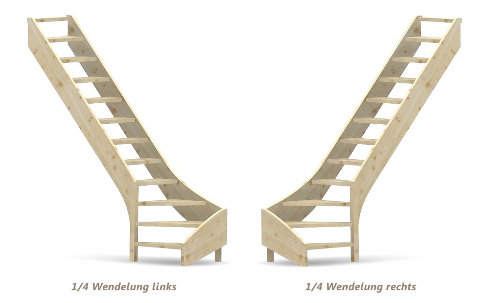 Nebentreppe mit 1/4 Wendelung unten - ohne Geländer - Treppenbreite 75 cm - Fichte 40 mm - Angebot Nr. 2208802