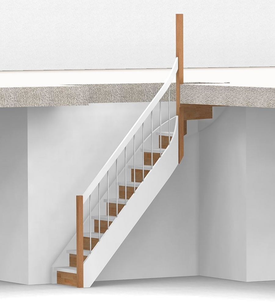Nebentreppe mit Setzstufen und 1/4 Wendelung oben - Geländer mit Edelstahl Sprossen und Holzhandlauf - Treppenbreite 75 cm - Buche 40 mm - Angebot Nr. 6238404