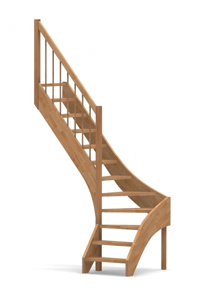 Nebentreppe mit 1/4 Wendelung ab Stufe 3 - Geländer ab Eckpfosten mit Rundstab Sprossen und Holzhandlauf - Treppenbreite 75 cm - Buche 40 mm - Angebot Nr. 3238702