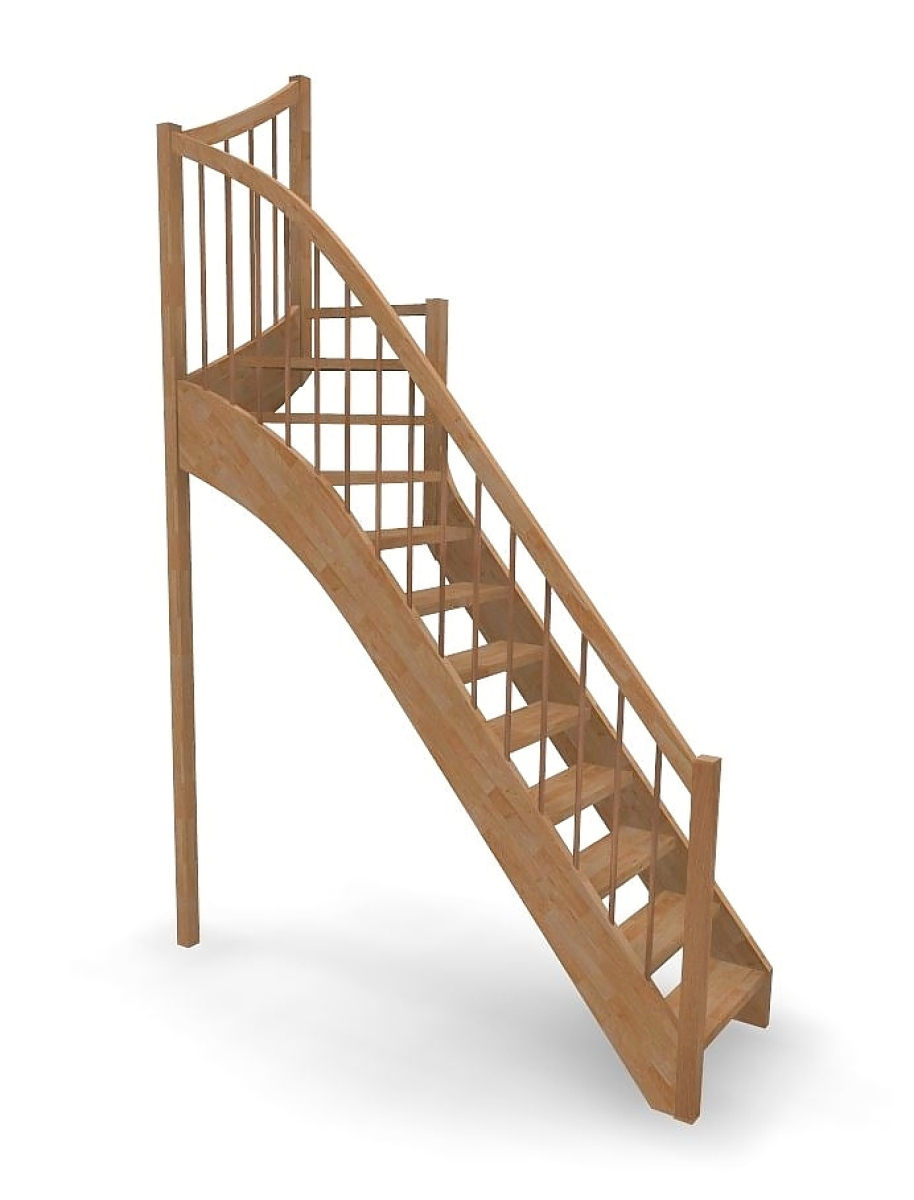 Nebentreppe mit 1/4 Wendelung oben und Rundstab Sprossen Geländer außen ab Antritt bis Austritt - Treppenbreite 75 cm - Buche 40 mm - Angebot Nr. 6238792