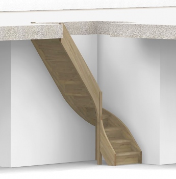 Nebentreppe mit Setzstufen und 1/4 Wendelung ab Stufe 3 aus Eiche 40 mm - ohne Geländer - Treppenbreite 75 cm - Angebot Nr. 3278804